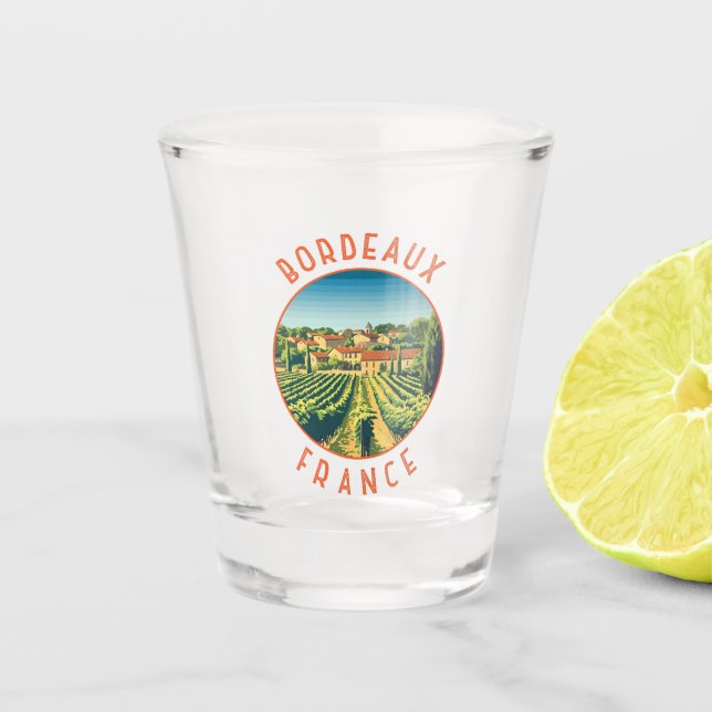 Vaso De Chupito Círculo en crisis retro de Burdeos France (Anverso)