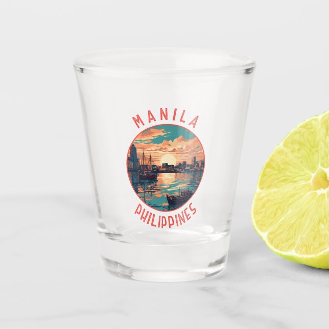 Vaso De Chupito Círculo retro en angustia de Manila en Filipinas (Anverso)