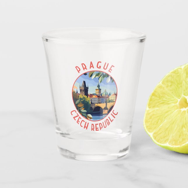 Vaso De Chupito Círculo retro en peligro de Praga (Anverso)