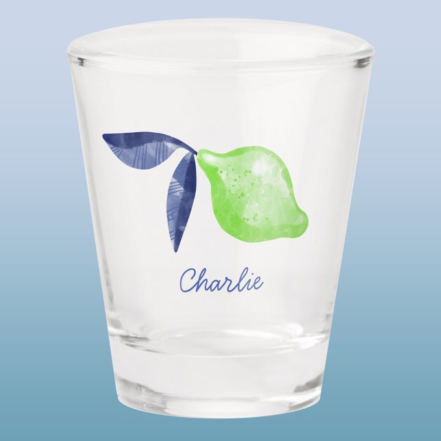 Vaso De Chupito Cítricos personalizados de Lime (Citrus lime personalized name watercolor art shot glass)