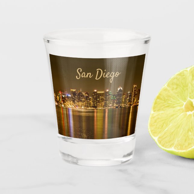 Vaso De Chupito Cityscape Skyline Night California San Diego (Anverso)