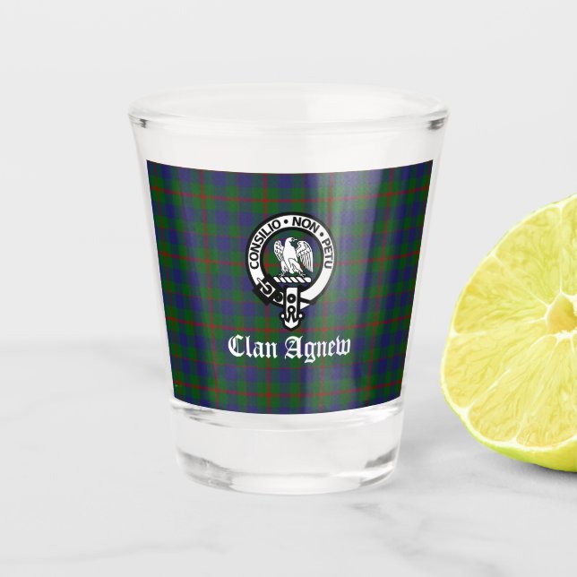 Vaso De Chupito Clan Agnew Escudo y Tartán escocés (Anverso)