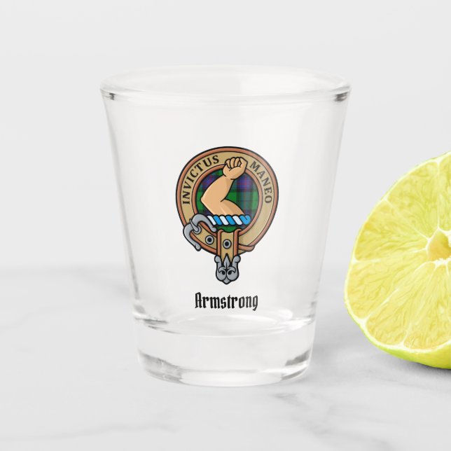 Vaso De Chupito Clan Armstrong Escudo sobre Tartán (Anverso)