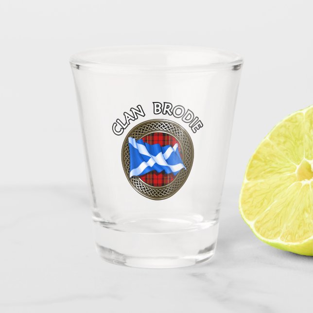 Vaso De Chupito Clan Brodie Tartan Knot & Flag (Anverso)