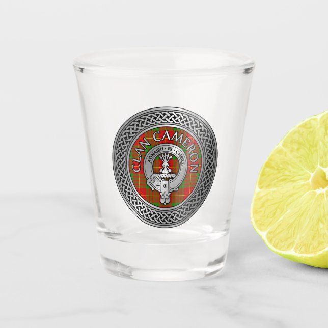 Vaso De Chupito Clan Cameron Escudo & Tartan Knot Glass Shot (Anverso)