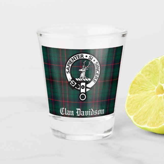 Vaso De Chupito Clan Davidson Escudo Badge y Personalizable Tartán (Anverso)