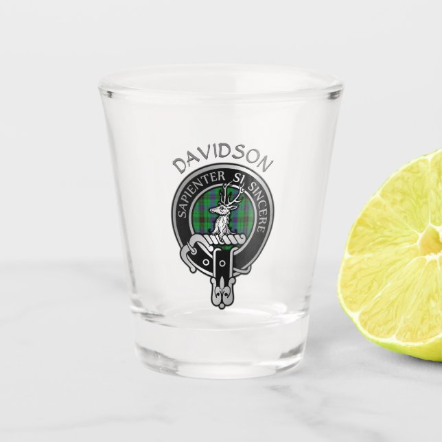 Vaso De Chupito Clan Davidson Escudo y Tartan Shot Glass (Anverso)