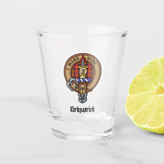 Vaso De Chupito Clan Kirkpatrick Escudo sobre Tartán (Anverso)