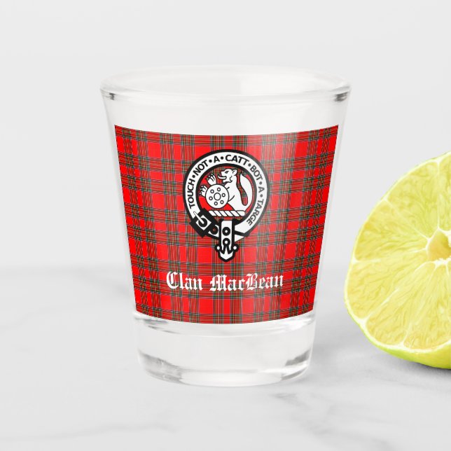 Vaso De Chupito Clan MacBean Escudo Badge & Tartán (Anverso)