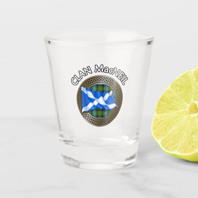 Vaso De Chupito Clan MacNeil Tartan Knot & Flag (Anverso)
