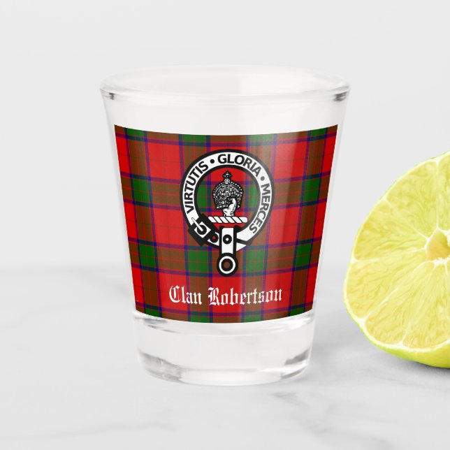 Vaso De Chupito Clan Robertson Escudo Badge & Tartan (Anverso)
