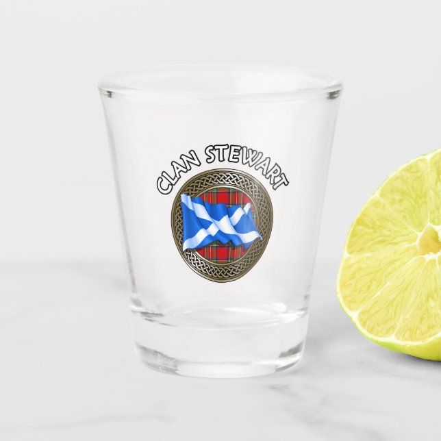 Vaso De Chupito Clan Stewart Tartan Knot & Flag (Anverso)