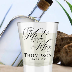Vaso De Chupito Clásica Elegante Script Personalizado Señor y Seño