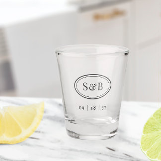 Vaso De Chupito Clásico Monograma Ovalado de Boda