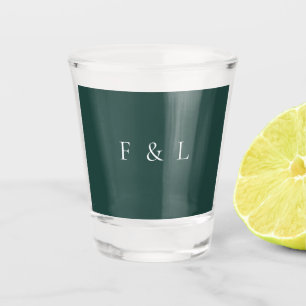 Vaso De Chupito Clásico Verde Esmeralda Monograma Boda Simple