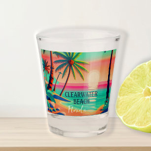 Vaso De Chupito Clearwater Beach Florida Tropical Palm Tree 1950