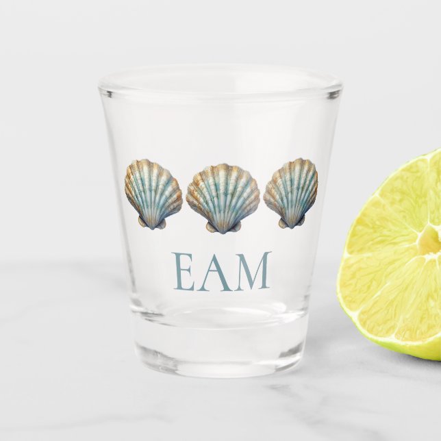Vaso De Chupito Coastal Blue Scallop Seashell Monogram (Anverso)