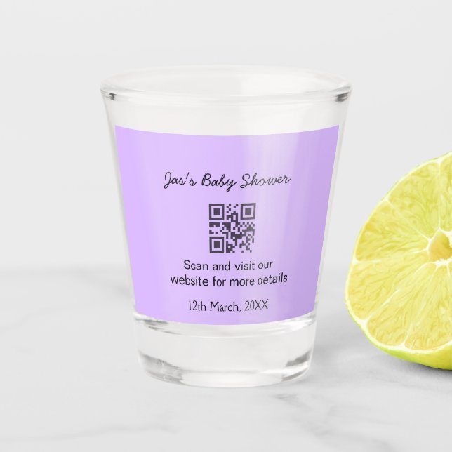 Vaso De Chupito Código QR simple de fiesta de bebé púrpura agregar (Anverso)