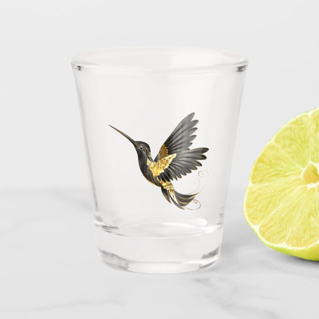 Vaso De Chupito Colibrí negro y dorado (Anverso)