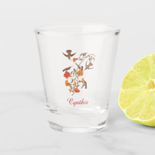 Vaso De Chupito Colibríes con arte vintage floreciente
