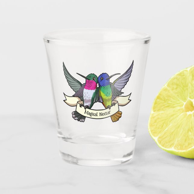 Vaso De Chupito Colibríes de la Cuta de Néctar Magico con cinta de (Anverso)
