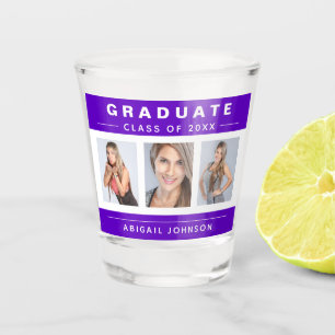 Vaso De Chupito Collage de fotos de graduación morado y blanco