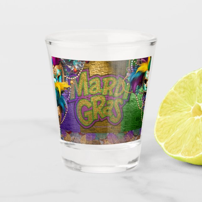 Vaso De Chupito Collares de perlas de SlipperyJoe's Mardi Gras dob (Anverso)