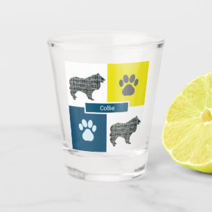Vaso De Chupito Collie Rough Dog Silhouette & Paw Y&B Grid