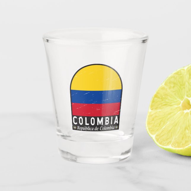 Vaso De Chupito Colombia Bandera Emblema de la vendimia con proble (Anverso)