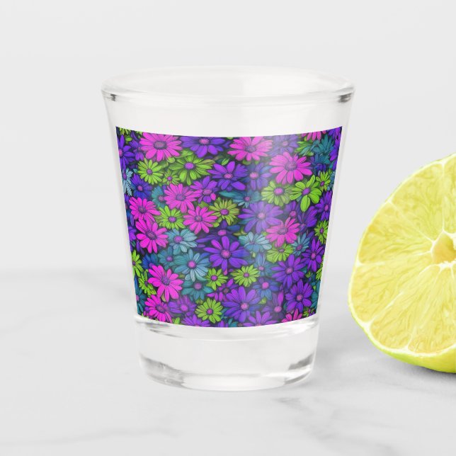 Vaso De Chupito Coloridas Daisies Abstractos #21 (Anverso)