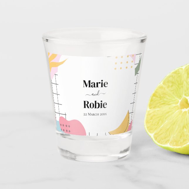 Vaso De Chupito Colorido Abstract Memphis Boda (Anverso)