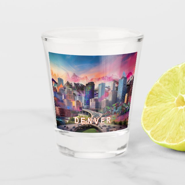 Vaso De Chupito Colorido Denver Skyline Abstract Art (Anverso)