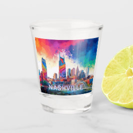 Vaso De Chupito Colorido Nashville Skyline Resumen de arte