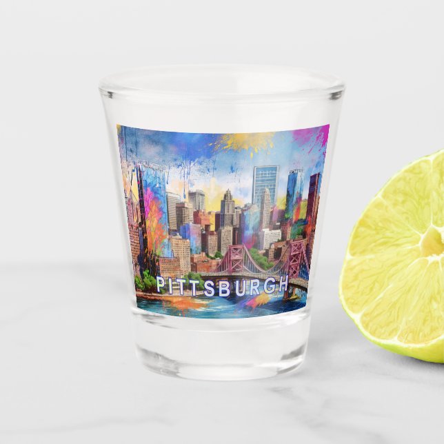 Vaso De Chupito Colorido Pittsburgh Skyline Resumen de arte (Anverso)