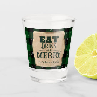 Vaso De Chupito Come Bebe y Alégrate Plaid Verde de Navidad