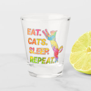 Vaso De Chupito Comer, dormir, gatos, repetir - Colorido amante de