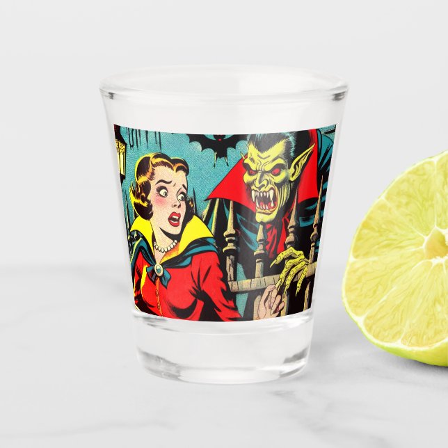 Vaso De Chupito Cómics Retro de Terror de Vampiros (Anverso)