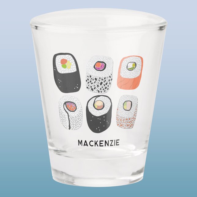 Vaso De Chupito Comida Japonesa Arte Personalizado Sushi Divertido (Fun Japanese sushi food art personalized custom name shot glass)