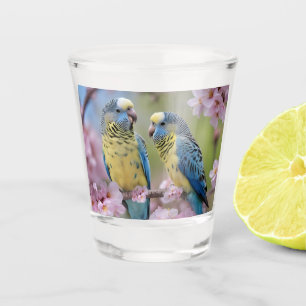 Vaso De Chupito "Compañeros vibrantes: Budgies azules y amarillos"