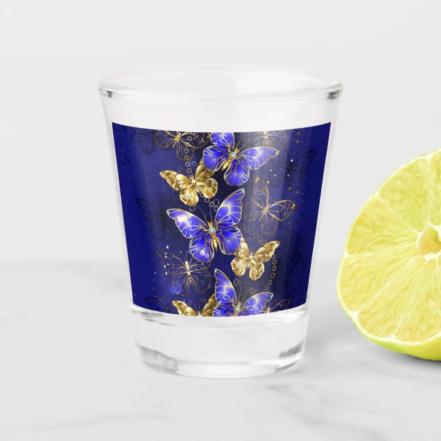 Vaso De Chupito Composición con mariposas de zafiro (Anverso)