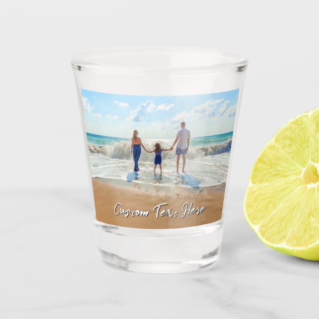 Vaso de chupito con foto personalizada y texto (Anverso)