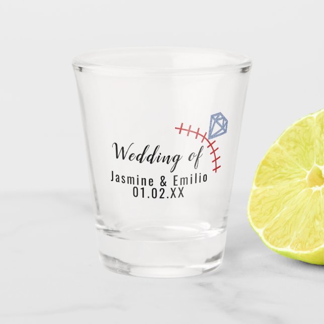 Vaso de chupito con logo de béisbol para boda con  (Anverso)