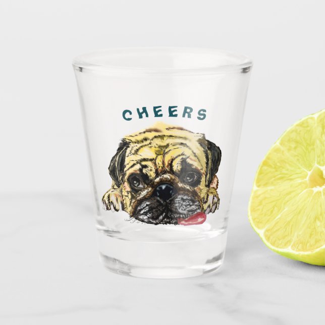 Vaso de chupito con perro pug - Salud (Anverso)