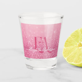 Vaso de chupito con purpurina rosa con nombre e in