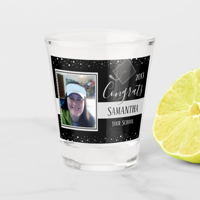 Vaso De Chupito Congrats de graduación Foto Confetti (Anverso)