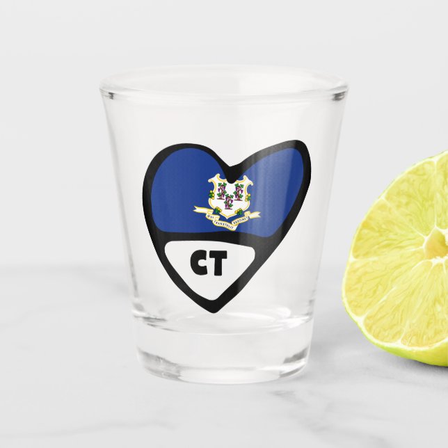 Vaso De Chupito Connecticut, Bandera Estatal CT En Glass De Corazó (Anverso)