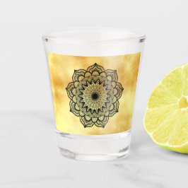 Vaso De Chupito Copo de chupito con Mandala Negro sobre Fondo de O