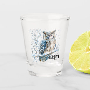 Vaso De Chupito Copo de Nieve de Invierno Búho Azul Navidad Nieve