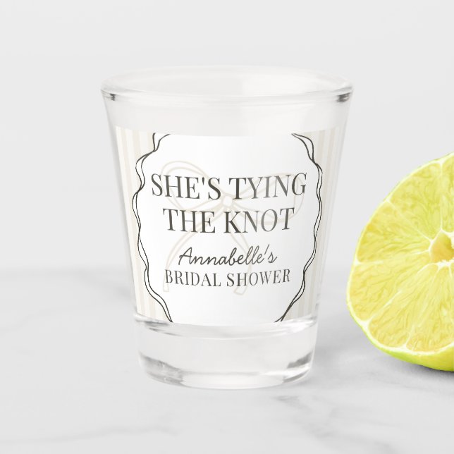 Vaso De Chupito Coqueta Lazo Negro Favor de Boda de Regalo Beige (Anverso)