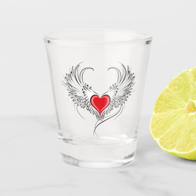 Vaso De Chupito Corazón de Ángel Rojo con alas (Anverso)